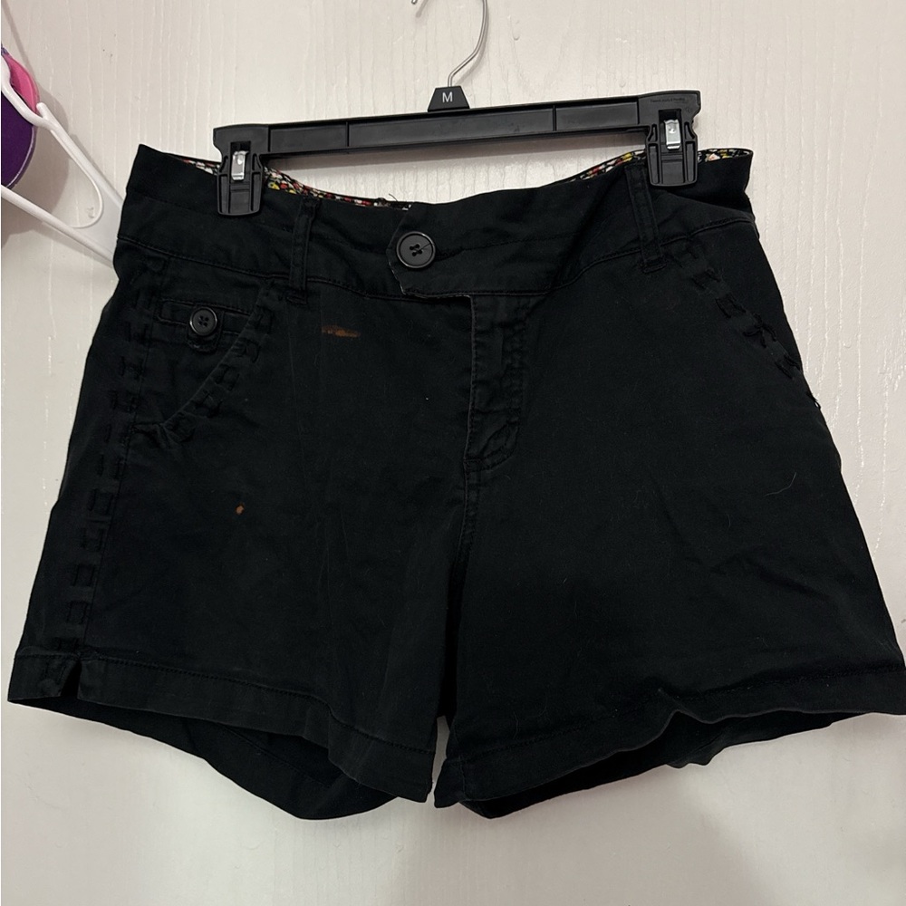 High Waist Black Denim Shorts with Cuffed Hem
